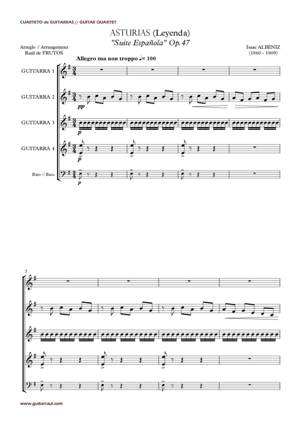 Asturias (Albéniz) - Guitar quartet - Image 2